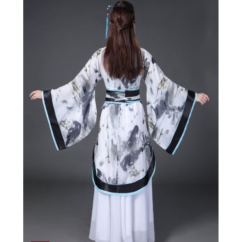 Women's Chinese ancient traditional dance costumes hanfu Japanese Korean kimono black and white gradient performance drama fairy cosplay robes 